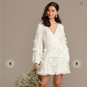 EUC charmeuse soft white ruffle mini dress with back tie